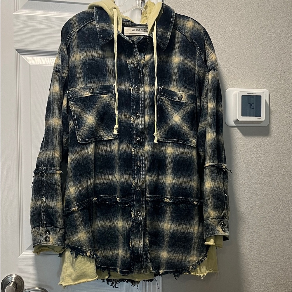 Free People RARE We The Free Calico Basin Plaid Buttondown Hoodie Flannel Jacket